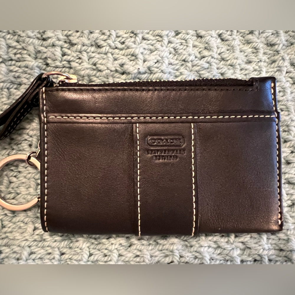 Coach Vintage Black Leather Mini Skinny ID Case Key Ring Wallet